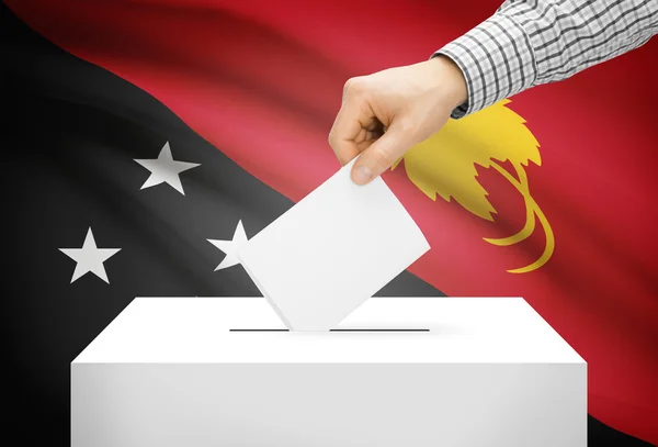투표 개념-배경에 국기와 투표 상자-파푸아 뉴 기니 — 스톡 사진