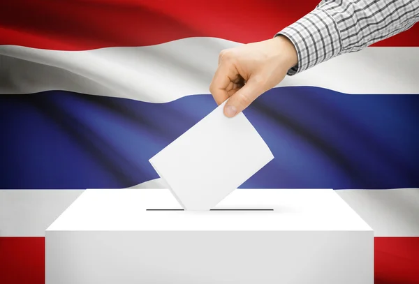 Voting concept - Ballot box with national flag on background - Thailand — Stock Photo, Image