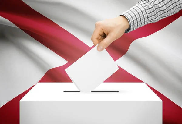 Voting concept - Ballot box with national flag on background - Alabama — Stock Photo, Image