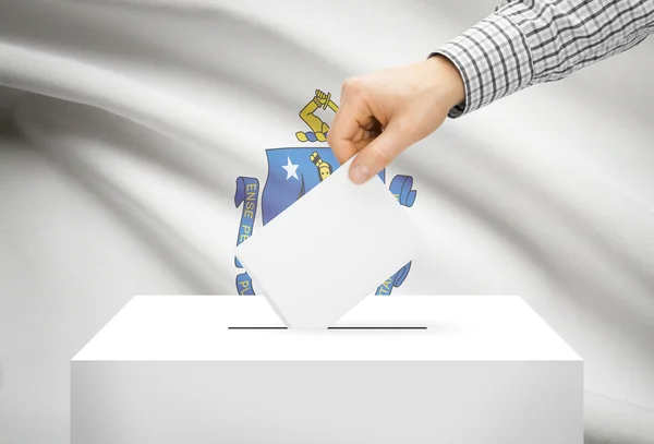 Voting concept - Ballot box with national flag on background - Massachusetts — Stock Photo, Image