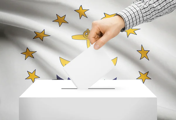 Voting concept - Ballot box with national flag on background - Rhode Island — Stock Photo, Image