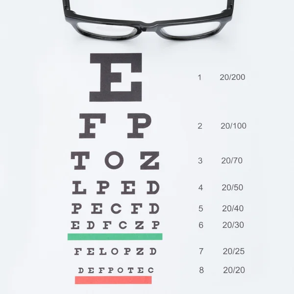 Syn test diagram med glasögon över det - hälso-och koncept — Stockfoto