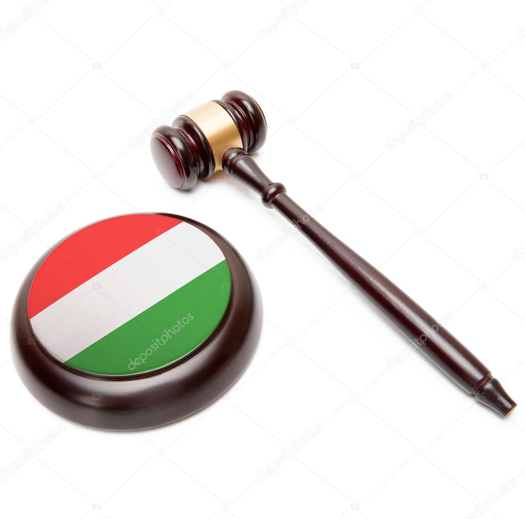 Judge gavel and soundboard with national flag on it - Hungary