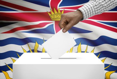 Oylama kavramı - Kanada eyaleti bayrak arka plan üzerinde oy sandığı - British Columbia