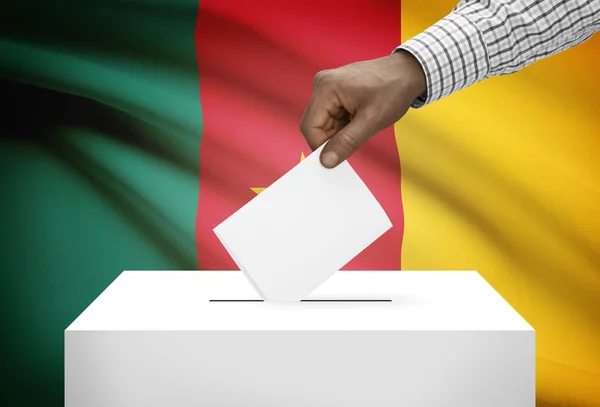 Ballot box with national flag on background - Cameroon — Stock Photo, Image