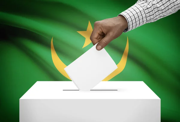 Ballot box with national flag on background - Mauritania — Stock Photo, Image