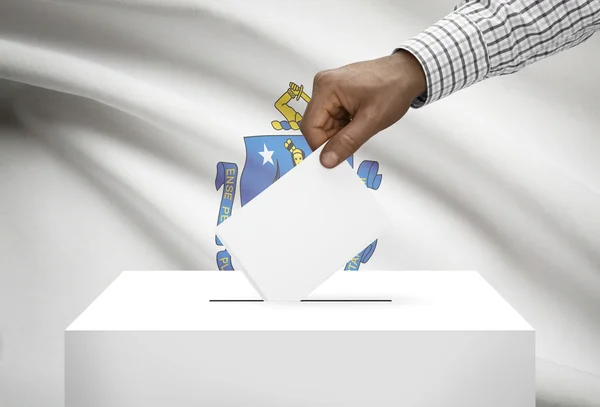 Voting concept - Ballot box with US state flag on background - Massachusetts — Stock Photo, Image