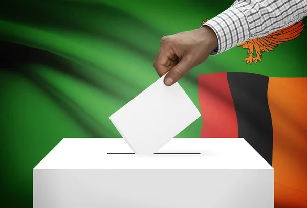 Ballot box with national flag on background - Zambia — Stock Photo, Image