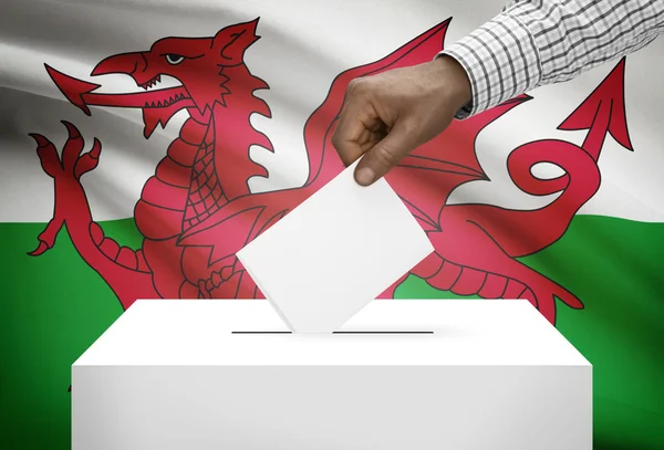 Ballot box with national flag on background - Wales — Stock Photo, Image