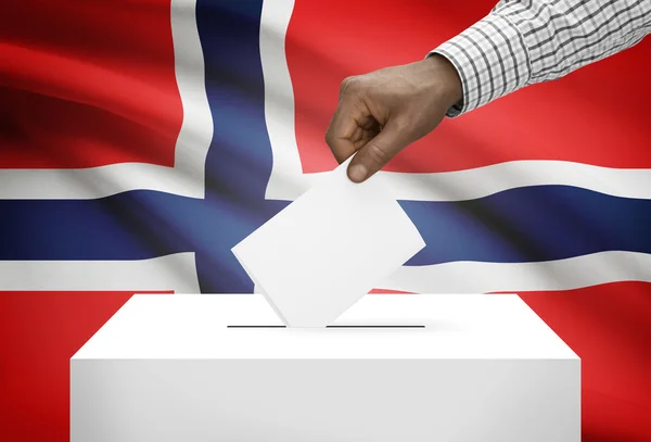 Ballot box with national flag on background - Norway — Stock Photo, Image