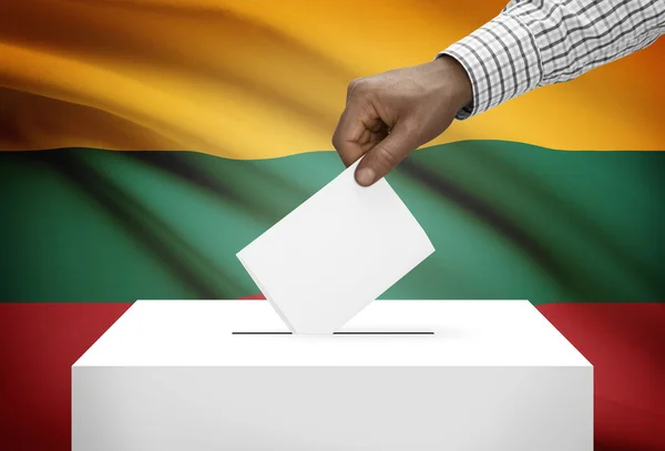 Ballot box with national flag on background - Lithuania — Stock Photo, Image