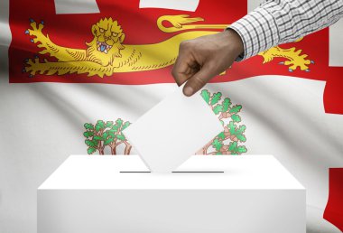 Oylama kavramı - Kanada eyaleti bayrak arka plan üzerinde oy sandığı - Prince Edward Island