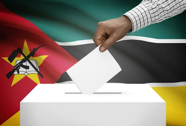 Ballot box with national flag on background - Mozambique — Stock Photo, Image