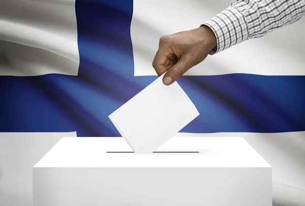 Ballot box with national flag on background - Finland — Stock Photo, Image