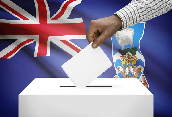 Ballot box with national flag on background - Falkland Islands — Stock Photo, Image