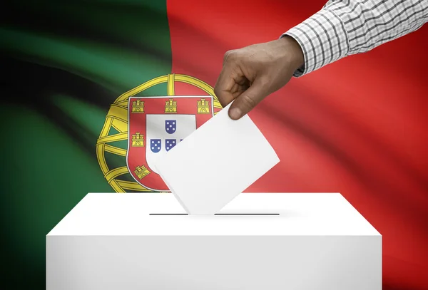 Ballot box with national flag on background - Portugal — Stock Photo, Image