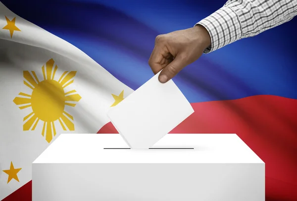 Ballot box with national flag on background - Philippines — Stock Photo, Image