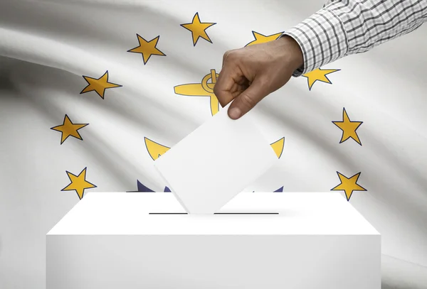 Voting concept - Ballot box with US state flag on background - Rhode Island — Stock Photo, Image