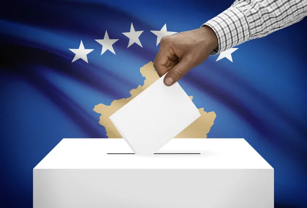 Ballot box with national flag on background - Kosovo — Stock Photo, Image