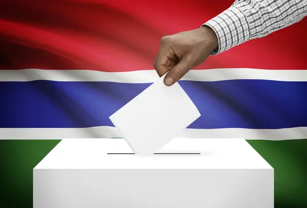 Ballot box with national flag on background - Gambia — Stock Photo, Image