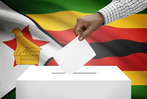 Ballot box with national flag on background - Zimbabwe — Stock Photo, Image