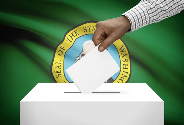 Voting concept - Ballot box with US state flag on background - Washington — Stock Photo, Image