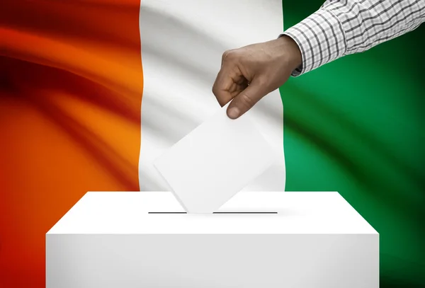 Ballot box with national flag on background - Republic of Cote d'Ivoire - Ivory Coast — Stock Photo, Image