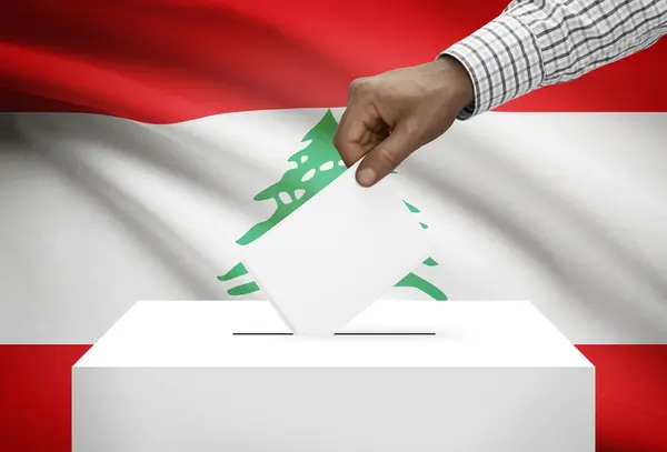 Ballot box with national flag on background - Lebanon - Stock-foto