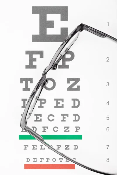 Eyesight test table with glasses over it — Stock Photo, Image