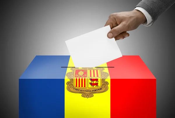 Ballot box painted into national flag colors - Andorra — Stock Photo, Image