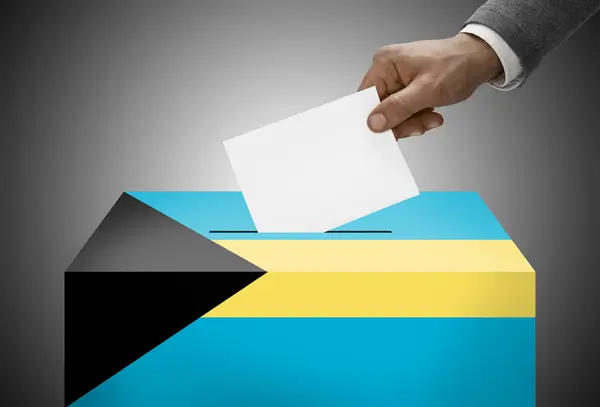 Ballot box painted into national flag colors - Bahamas — Stock Photo, Image