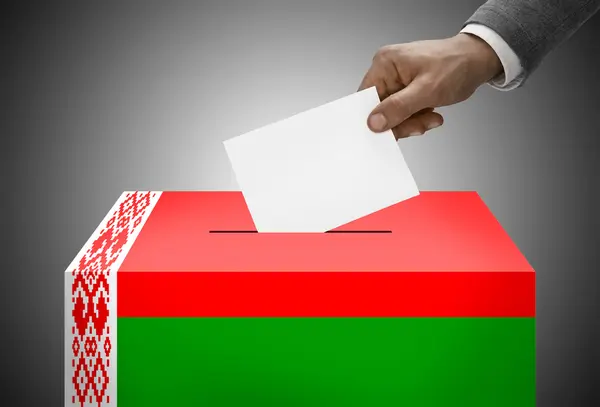 Ballot box painted into national flag colors - Belarus — Stock Photo, Image