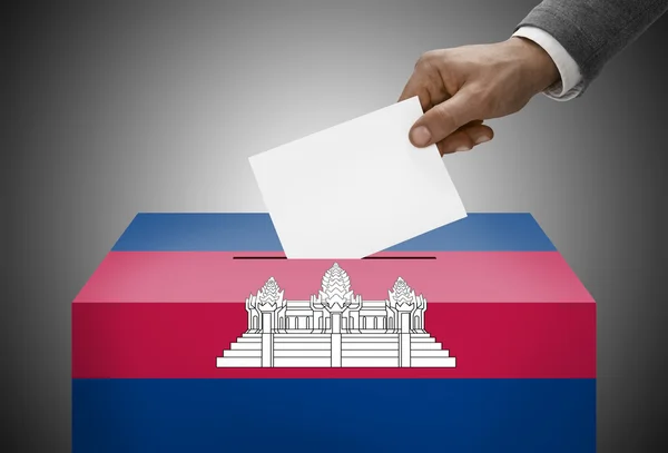 Ballot box painted into national flag colors - Cambodia — Stock Photo, Image