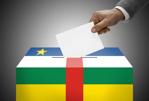 Ballot box painted into national flag colors - Central African Republic — Stock Photo, Image