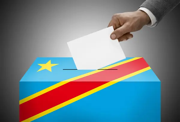 Ballot box painted into national flag colors - Democratic Republic of the Congo - Congo-Kinshasa — Stock Photo, Image