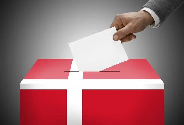 Ballot box painted into national flag colors - Denmark — Stock Photo, Image