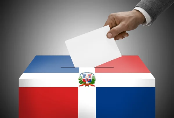 Ballot box painted into national flag colors - Dominican Republic — Stock Photo, Image