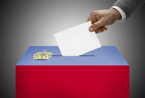 Ballot box painted into national flag colors - Liechtenstein — Stok Foto