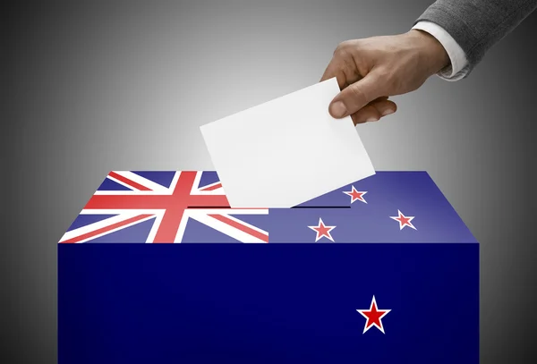 Ballot box painted into national flag colors - New Zealand — Stock Photo, Image