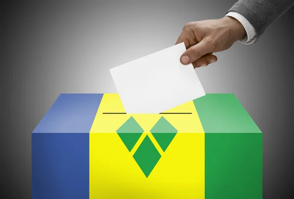 Ballot box painted into national flag colors - Saint Vincent and the Grenadines — Stock Photo, Image