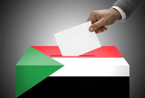 Ballot box painted into national flag colors - Sudan — Stock Photo, Image