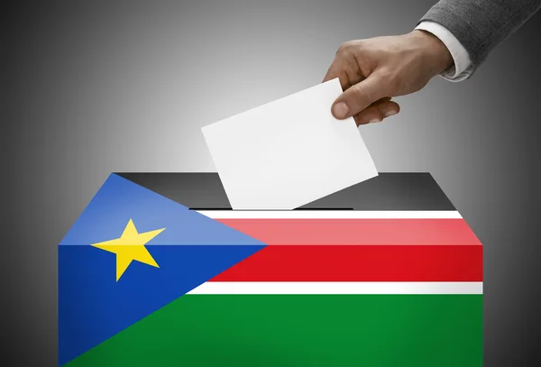 Ballot box painted into national flag colors - South Sudan — Stock Photo, Image