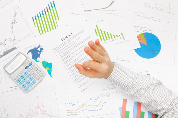 Business man working with financial data - showing OK sign — Stock Photo, Image