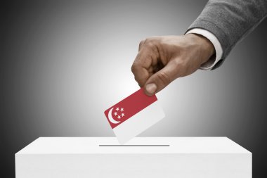 Siyah bayrak tutan erkek. Kavram - Singapur oylama