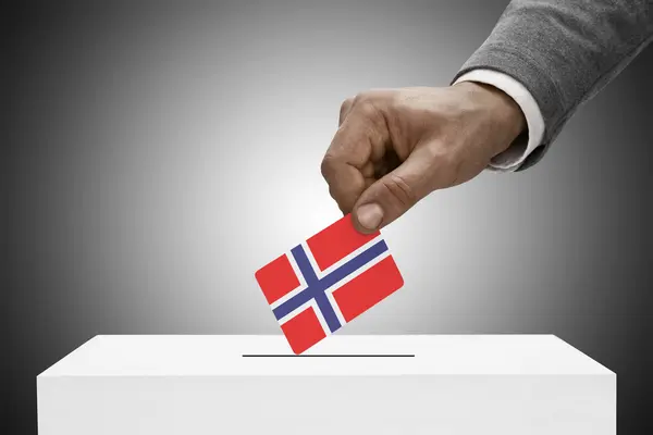 Siyah bayrak tutan erkek. Kavram - Norveç oylama — Stok fotoğraf