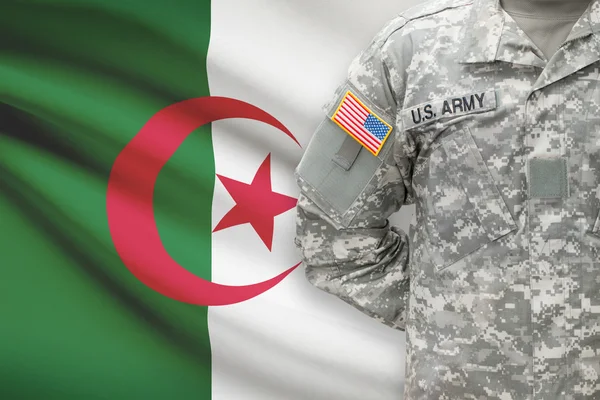 American soldier with flag on background - Algeria — Stock Photo, Image