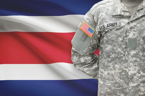 American soldier with flag on background - Costa Rica — Stock Photo, Image