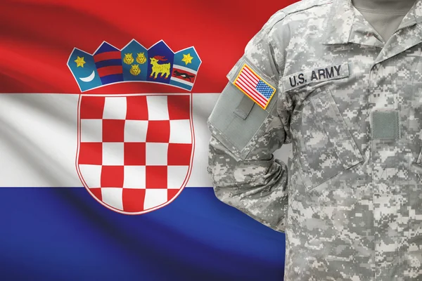 American soldier with flag on background - Croatia — Stock Photo, Image