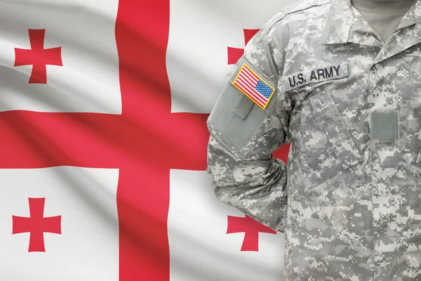 American soldier with flag on background - Georgia — Stock Photo, Image