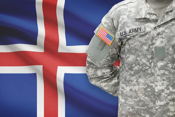 American soldier with flag on background - Iceland — Stock Photo, Image
